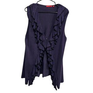 Coletane Womens Sleeveless Purple Ruffled Knit Sweater Black Trim Sz XL